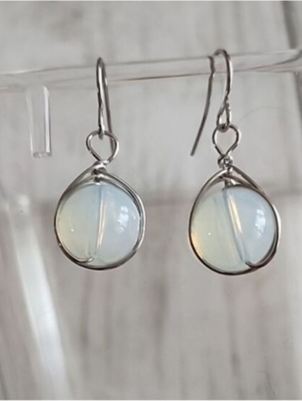Simple Dangle Moonstone Bead wire Wrapped  Earrings